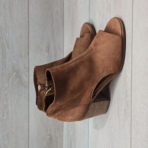 Lucky Brand Women Kasima Ankle Leather Heels Boots Open toe shoes sz 10M